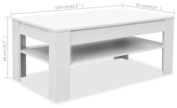 VidaXL Τραπεζάκι Σαλονιού Λευκό 110 x 65 x 48 εκ. από Επεξ. Ξύλο