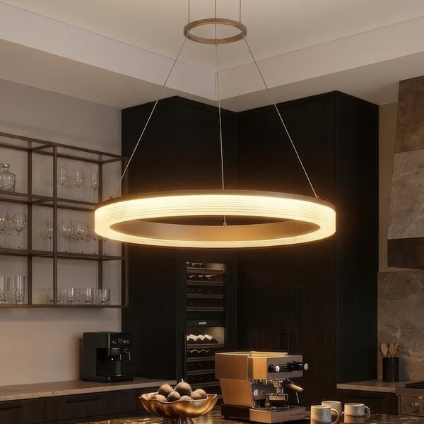 Searchlight Κρεμαστό φωτιστικό LED Lumen Rings 1-fl. άμμος, CCT, σίδερο, με δυνατότητα, ρυθμιζόμενος, Μπεζ, Σαλόνι / τραπεζαρία, Μέταλλο, σύγχρονο