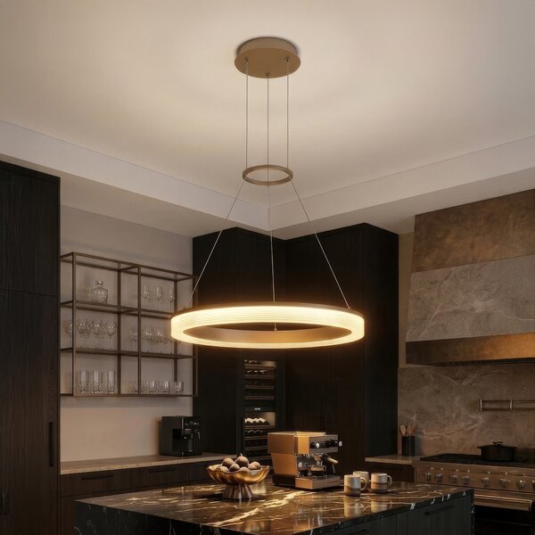 Searchlight Κρεμαστό φωτιστικό LED Lumen Rings 1-fl. άμμος, CCT, σίδερο, με δυνατότητα, ρυθμιζόμενος, Μπεζ, Σαλόνι / τραπεζαρία, Μέταλλο, σύγχρονο