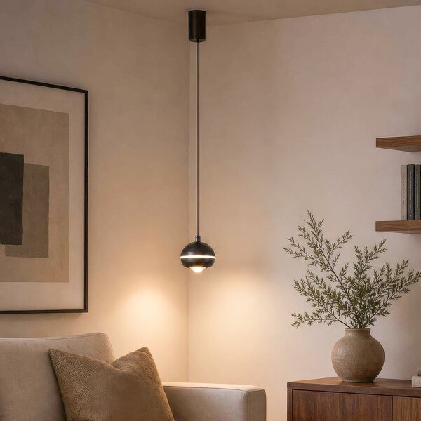 Searchlight Κρεμαστό φωτιστικό LED Meteor, 1 λάμπα, μαύρο νικέλιο, μέταλλο, CCT, ρυθμιζόμενος, Γκρι, Σαλόνι / τραπεζαρία, Μέταλλο, σύγχρονο