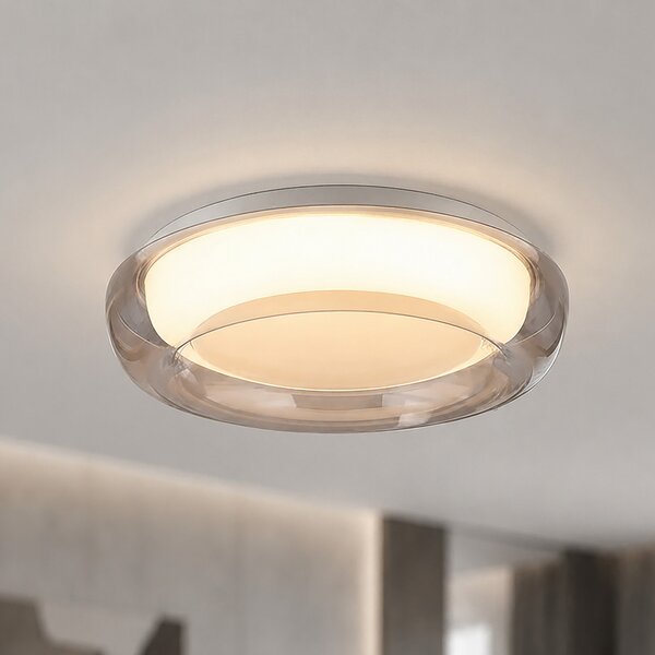 Searchlight Φωτιστικό οροφής LED Jude Flush, πορτοκαλί, Ø 30 cm, CCT, ρυθμιζόμενος, Καφέ / Σκουριάς, Σαλόνι / τραπεζαρία, Μέταλλο