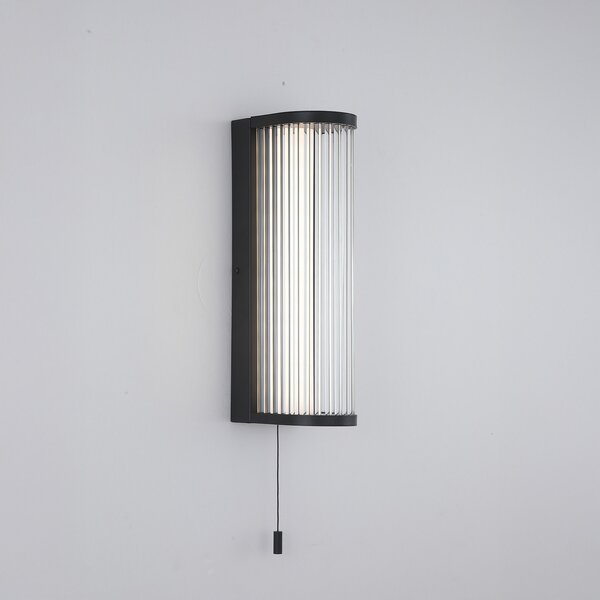 Searchlight Φωτιστικό τοίχου LED Rue, μαύρο, IP44, μέταλλο, γυαλί, 3.000 K, ρυθμιζόμενος, Μαύρο, Μπάνιο, Μέταλλο
