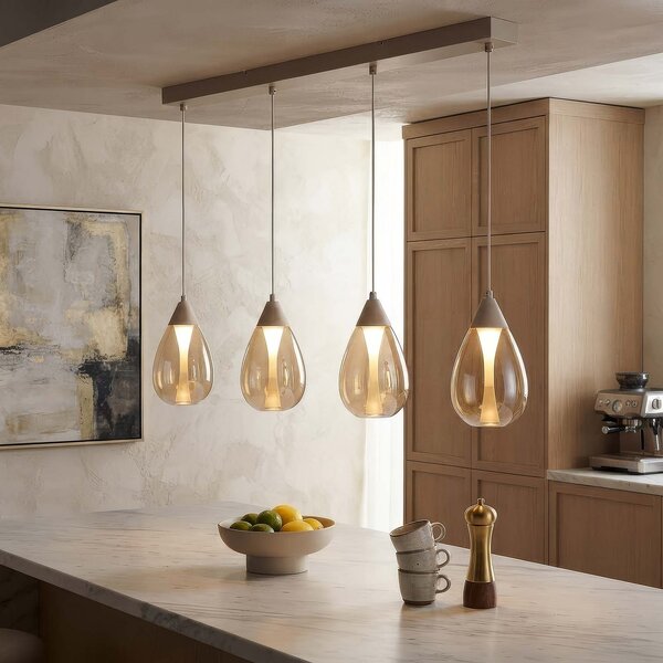 Searchlight Κρεμαστό φωτιστικό LED Pear, 4 λαμπτήρες, μακρύ, μπεζ, γυαλί κεχριμπαριού,, ρυθμιζόμενος, Μπεζ, Σαλόνι / τραπεζαρία, Γυαλί, σύγχρονο
