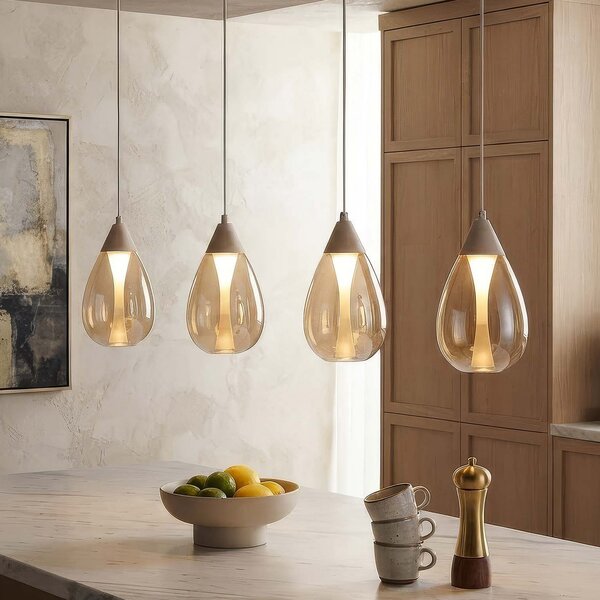 Searchlight Κρεμαστό φωτιστικό LED Pear, 4 λαμπτήρες, μακρύ, μπεζ, γυαλί κεχριμπαριού,, ρυθμιζόμενος, Μπεζ, Σαλόνι / τραπεζαρία, Γυαλί, σύγχρονο