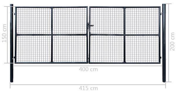 VidaXL Πόρτα Περίφραξης με Πλέγμα Γκρι 400 x 150 εκ. Γαλβαν. Χάλυβας