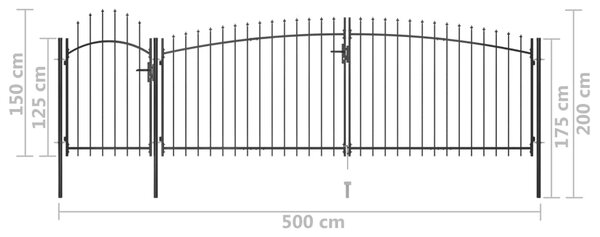 VidaXL Καγκελόπορτα με Λόγχες Μαύρη 5 x 2 μ