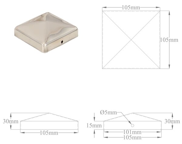 VidaXL Καπάκια Κολόνας Πυραμίδα 6 τεμ 101x101 χιλ. Ανοξείδωτο Ατσάλι