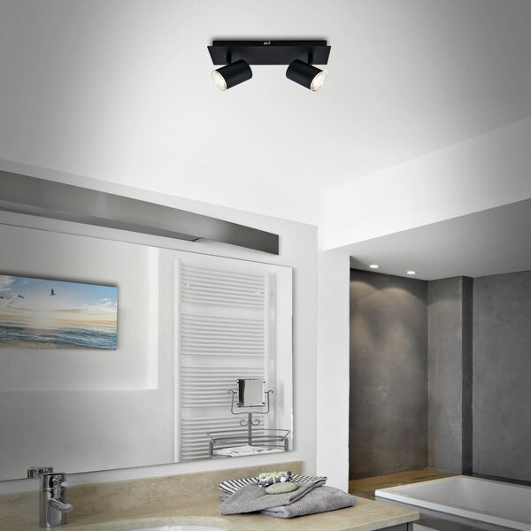 Briloner Banyo Splash GU10 IP44 προβολέας οροφής δύο φωτισμών, ρυθμιζόμενος, Μαύρο, Σαλόνι / τραπεζαρία, Μέταλλο, σύγχρονο