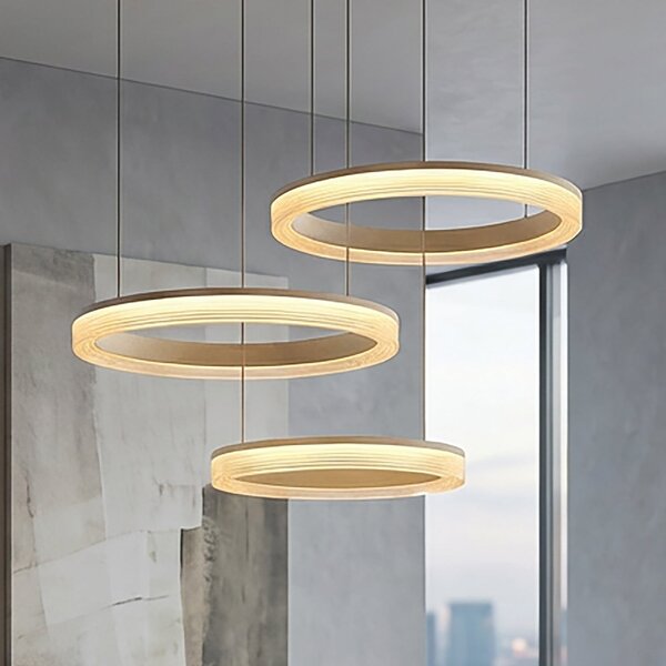 Searchlight Κρεμαστό φωτιστικό LED Lumen Rings 3-fl. άμμος, CCT, σίδερο, με δυνατότητα, ρυθμιζόμενος, Μπεζ, Σαλόνι / τραπεζαρία, Μέταλλο, σύγχρονο