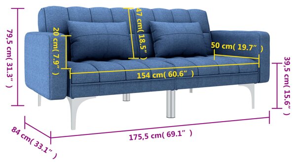 VidaXL Καναπές - Κρεβάτι Μπλε Υφασμάτινος