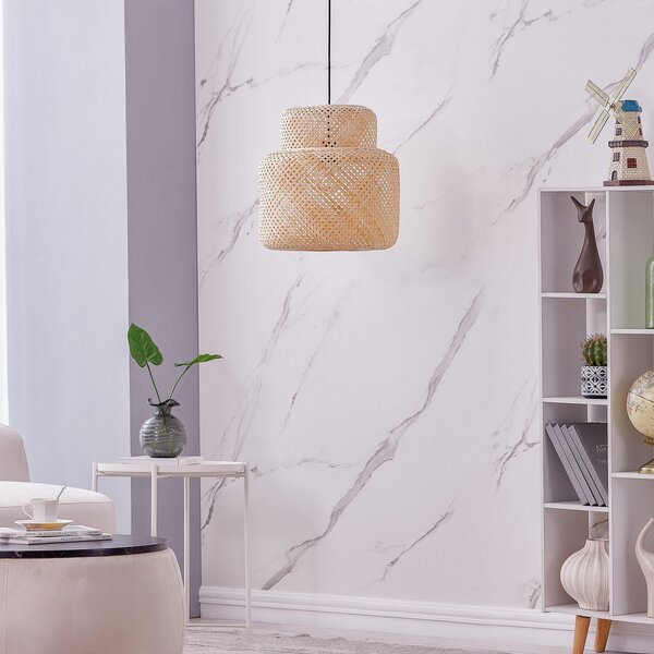 Lindby Venora κρεμαστό φωτιστικό, Ø 40 cm, μονό επίπεδο, μπαμπού, E27, ρυθμιζόμενος, Ξύλου, Σαλόνι / τραπεζαρία, Μπαμπού, Εξοχική κατοικία / Ρουστίκ