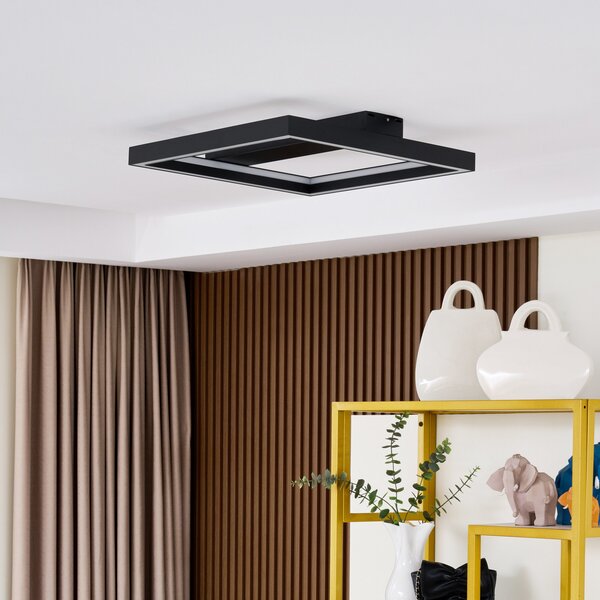 Lucande Smart LED φωτιστικό οροφής Tjado, 50 cm, μαύρο, RGBW, ρυθμιζόμενος, Μαύρο, Σαλόνι / τραπεζαρία, Μέταλλο, σύγχρονο