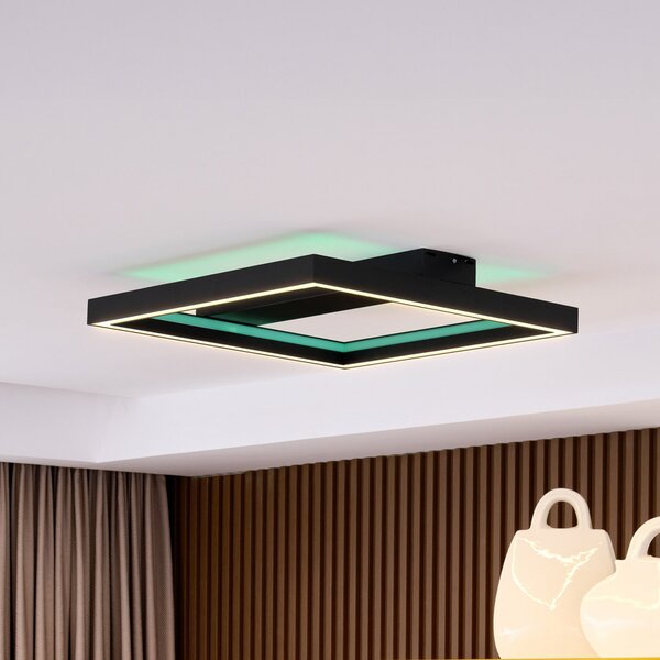 Lucande Smart LED φωτιστικό οροφής Tjado, 50 cm, μαύρο, RGBW, ρυθμιζόμενος, Μαύρο, Σαλόνι / τραπεζαρία, Μέταλλο, σύγχρονο