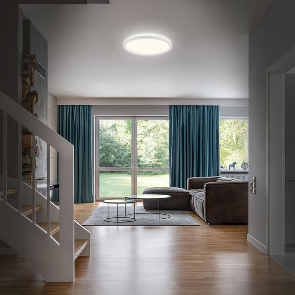 Briloner Φωτιστικό οροφής LED μπάνιου Slim Drip, λευκό, Ø 42 cm, Λευκό, Μπάνιο, Πλαστικό, σύγχρονο