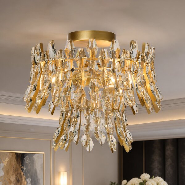 Searchlight Φωτιστικό οροφής Monarch, χρυσό/διαφανές, γυαλί, μέταλλο, E14, ρυθμιζόμενος, Χρυσό / Ορείχαλκου, Σαλόνι / τραπεζαρία, Μέταλλο