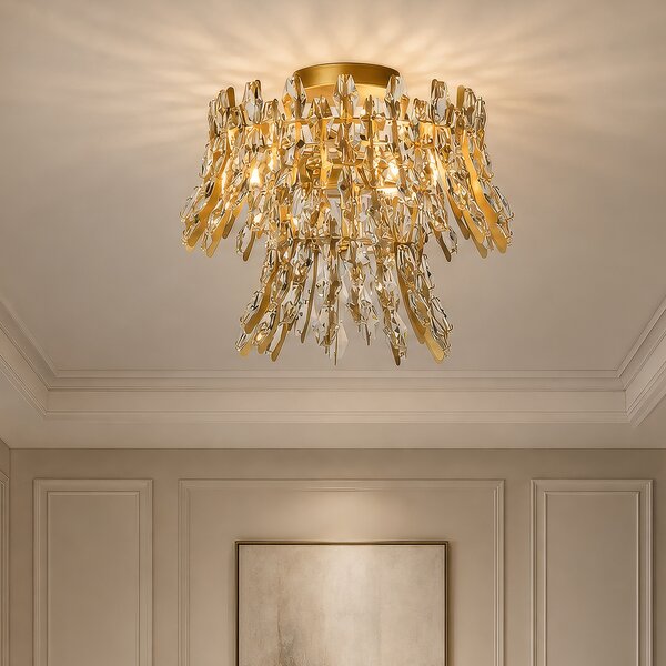 Searchlight Φωτιστικό οροφής Monarch, χρυσό/διαφανές, γυαλί, μέταλλο, E14, ρυθμιζόμενος, Χρυσό / Ορείχαλκου, Σαλόνι / τραπεζαρία, Μέταλλο