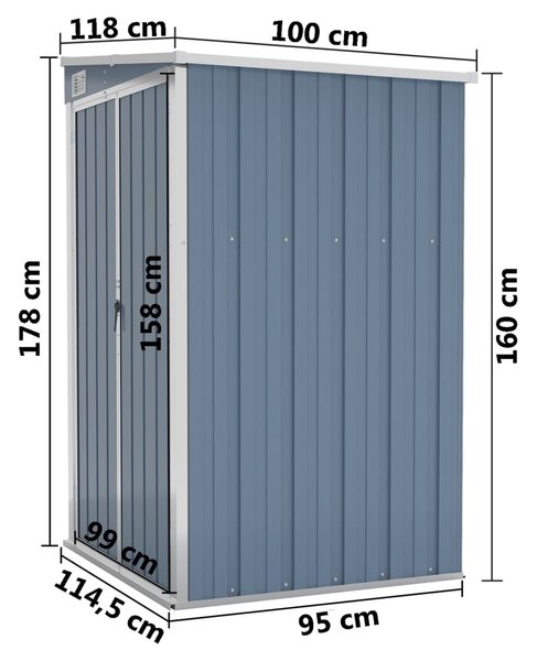 VidaXL Αποθήκη Κήπου Επιτοίχια Γκρι 118x100x178 εκ. Γαλβ. Χάλυβας