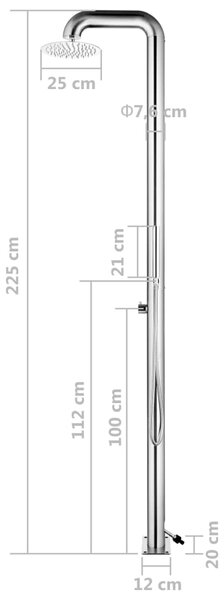 VidaXL Στήλη Ντους Κήπου 225 εκ. από Ανοξείδωτο Ατσάλι