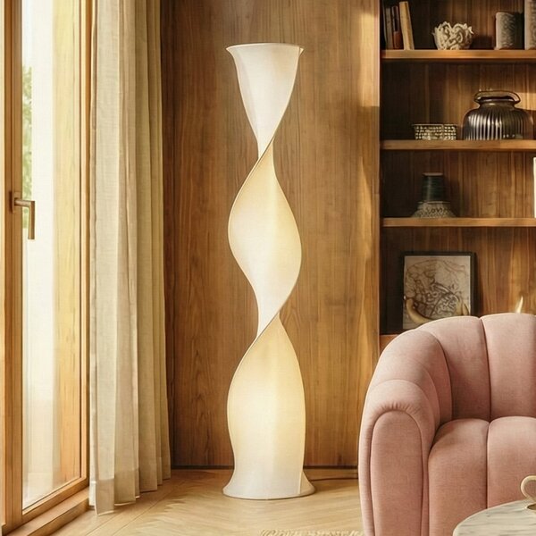 Lucande LED-Stehlampe Novelle, λευκό, CCT, ύψος 137cm, Ø 29cm, ρυθμιζόμενος, Λευκό, Σαλόνι / τραπεζαρία, Πλαστικό, σχεδιασμός