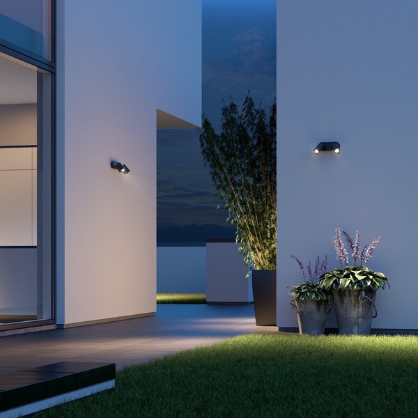 STEINEL Smart Sensor Εξωτερικός προβολέας One SC 2-φωτισμός, ανθρακί, IP44, Μαύρο, Μέταλλο, σύγχρονο, Προβολέας τοίχου