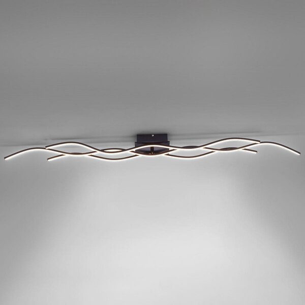 JUST LIGHT. GmbH Φωτιστικό οροφής LED Wave 3,000K 137.5x16cm μαύρο, Μαύρο, Σαλόνι / τραπεζαρία, Μέταλλο, σύγχρονο
