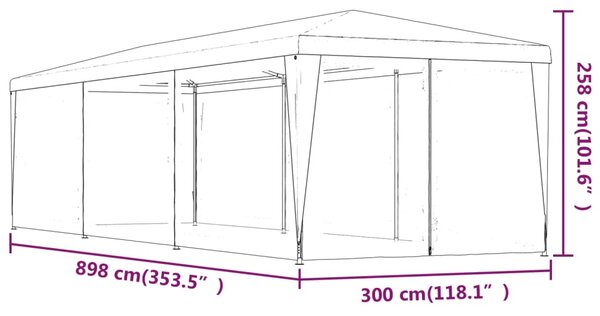 VidaXL Τέντα Εκδηλώσεων με 8 Τοιχώματα με Δίχτυ Πράσινη 3 x 9 μ. HDPE
