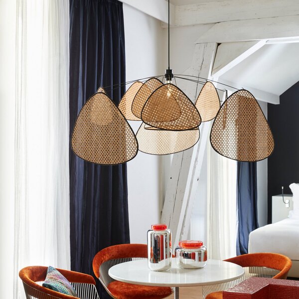 MARKET SET Κρεμαστό φωτιστικό Screen XL, 60 cm, φυσικό, ρατάν, ρυθμιζόμενος, Ξύλου, Σαλόνι / τραπεζαρία, Ξύλο, σχεδιασμός
