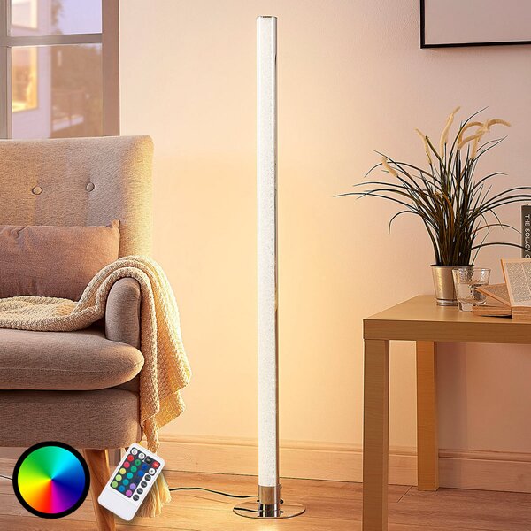 Lindby LED-Stehlampe Hadis, RGB, τηλεχειριστήριο, λευκό, 120 cm, ρυθμιζόμενος, Μεταλλικό, Σαλόνι / τραπεζαρία, Πλαστικό, σύγχρονο