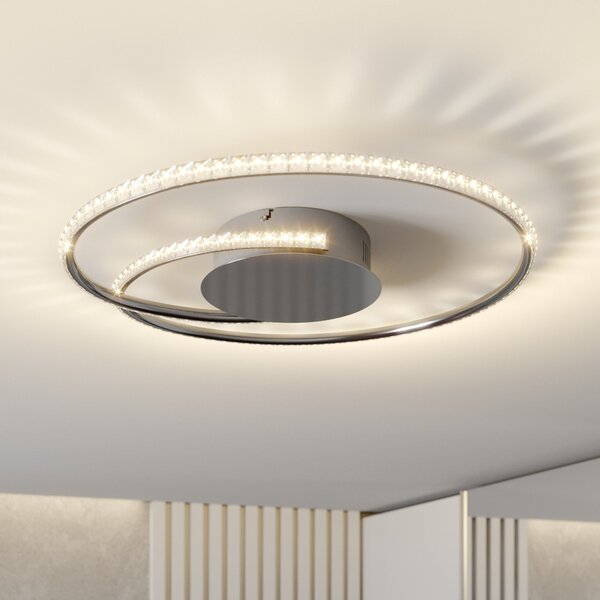 Lindby LED φωτιστικό οροφής Joline, Ø 45 cm, κρύσταλλα, μέταλλο, Μεταλλικό, Σαλόνι / τραπεζαρία, Μέταλλο, σύγχρονο