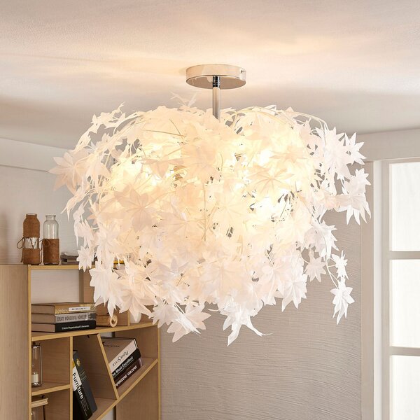 Lindby Φωτιστικό οροφής Maple, Ø 70 cm, χρώμιο, λευκό, ύφασμα, ρυθμιζόμενος, Λευκό, Σαλόνι / τραπεζαρία, Πλαστικό, σύγχρονο