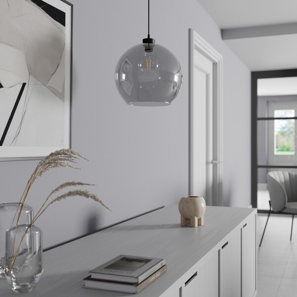 TK Lighting Κρεμαστό φωτιστικό Cubus, καπνιστό γκρι, γυαλί, Ø 30 cm, E27, ρυθμιζόμενος, Γκρι, Σαλόνι / τραπεζαρία, Γυαλί, σύγχρονο, Σφαίρα