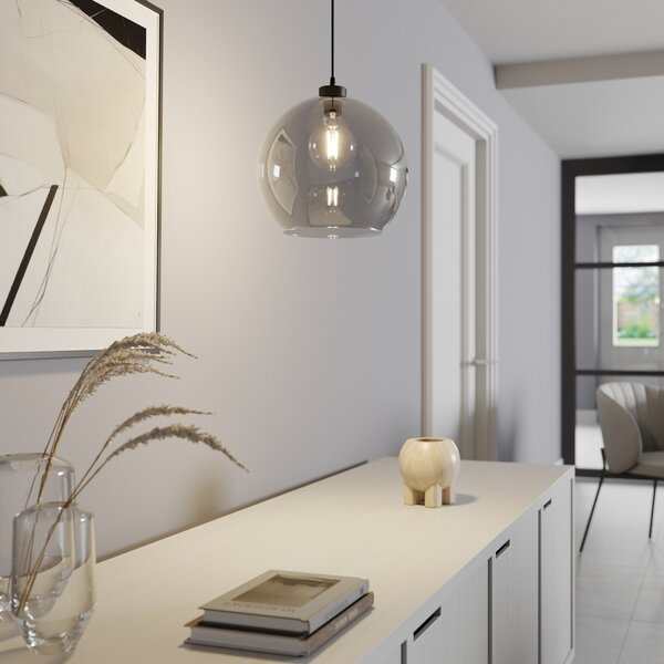 TK Lighting Κρεμαστό φωτιστικό Cubus, καπνιστό γκρι, γυαλί, Ø 30 cm, E27, ρυθμιζόμενος, Γκρι, Σαλόνι / τραπεζαρία, Γυαλί, σύγχρονο, Σφαίρα