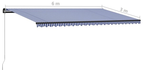 VidaXL Τέντα Συρόμενη Χειροκίνητη Μπλε / Λευκό 600 x 300 εκ