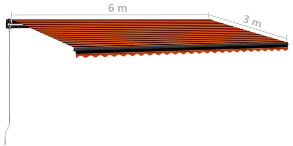 VidaXL Τέντα Συρόμενη Χειροκίνητη Πορτοκαλί / Καφέ 600 x 300 εκ