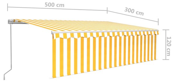 VidaXL Τέντα Συρόμενη Χειροκίνητη με Σκίαστρο&LED Κίτρινο/Λευκό 5x3 μ