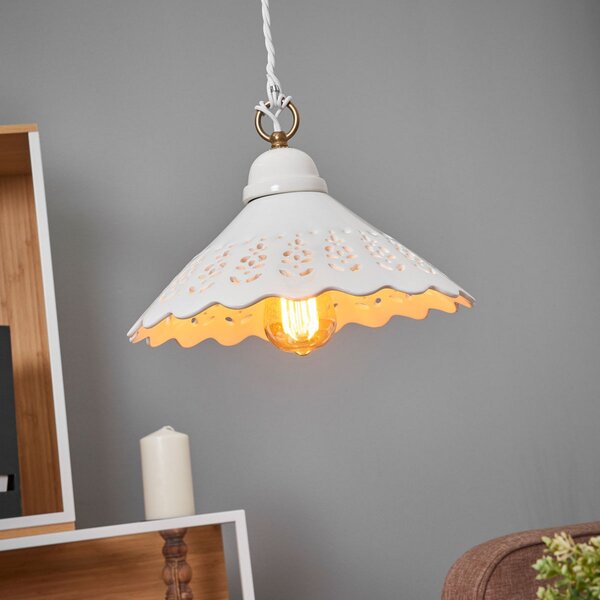 Ceramiche Pizzo κρεμαστό φωτιστικό, 1-φωτο, 30 cm, ρυθμιζόμενος, Λευκό, Σαλόνι / τραπεζαρία, Κεραμικό υλικό, Εξοχική κατοικία / Ρουστίκ