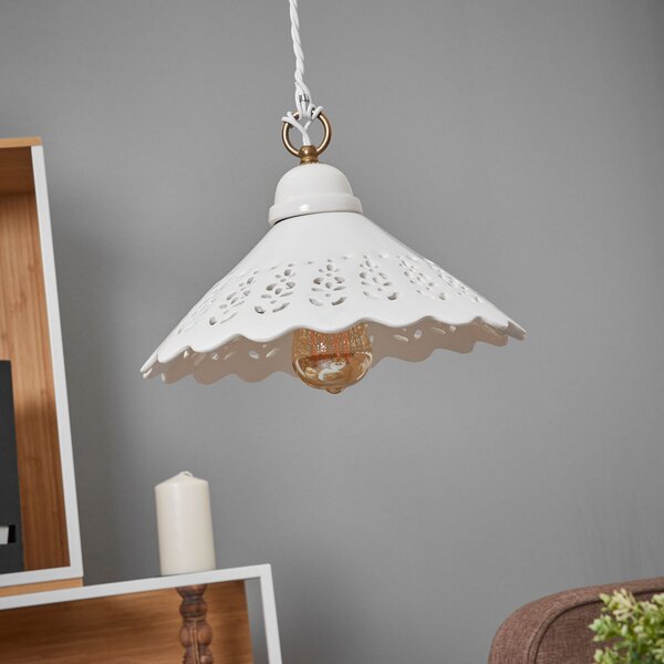 Ceramiche Pizzo κρεμαστό φωτιστικό, 1-φωτο, 30 cm, ρυθμιζόμενος, Λευκό, Σαλόνι / τραπεζαρία, Κεραμικό υλικό, Εξοχική κατοικία / Ρουστίκ