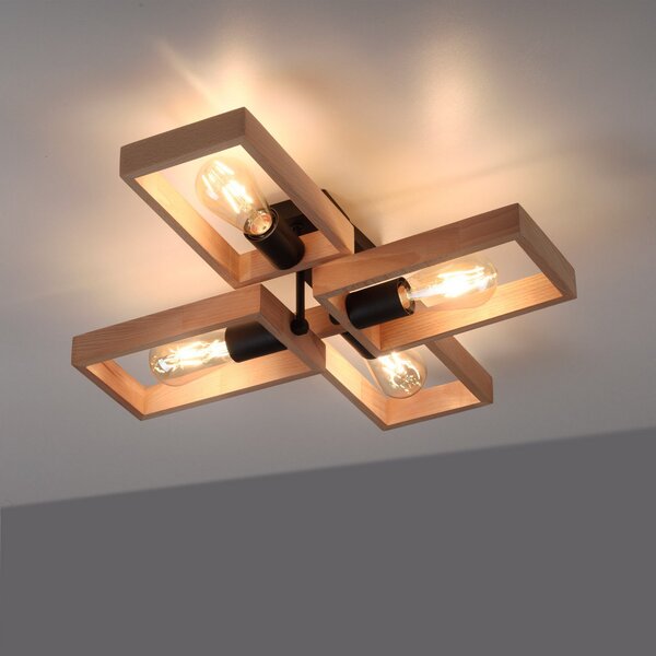 JUST LIGHT. GmbH Πλαίσιο φωτιστικό οροφής από ξύλο, τέσσερα φώτα, ρυθμιζόμενος, Ξύλου, Σαλόνι / τραπεζαρία, Ξύλο