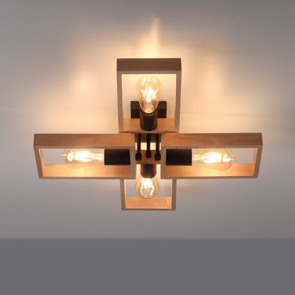 JUST LIGHT. GmbH Πλαίσιο φωτιστικό οροφής από ξύλο, τέσσερα φώτα, ρυθμιζόμενος, Ξύλου, Σαλόνι / τραπεζαρία, Ξύλο
