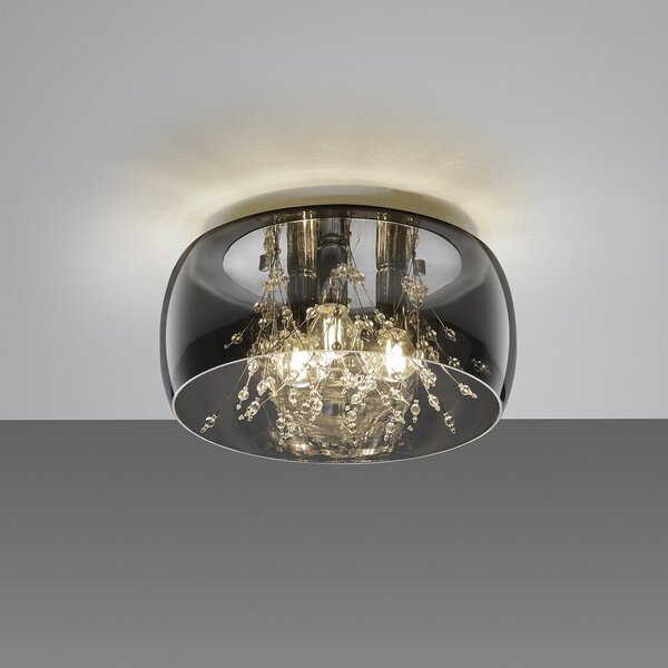 Trio Lighting Φωτιστικό οροφής Crystel από γυαλί, χρώμιο, Ø 34 cm, ρυθμιζόμενος, Μεταλλικό, Σαλόνι / τραπεζαρία, Γυαλί, σύγχρονο