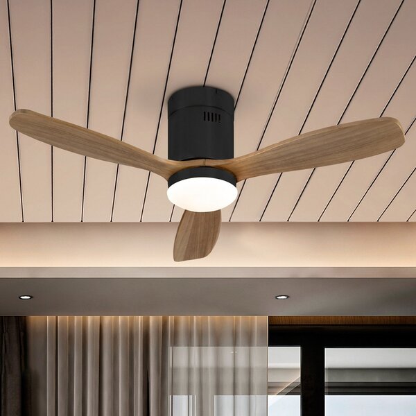 Schuller Valencia Ανεμιστήρας οροφής LED Siroco Mini, DC, αθόρυβος, μαύρο/καρυδιά, ρυθμιζόμενος, Ξύλου, Σαλόνι / τραπεζαρία, Ξύλο, σύγχρονο