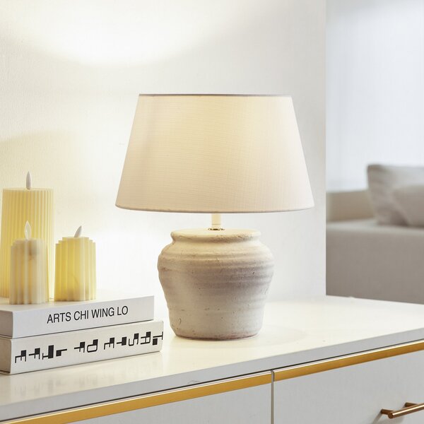 Lindby Επιτραπέζιο φωτιστικό Aelith, Ø 30 cm, λευκό, κεραμικό, E27, Λευκό, Σαλόνι / τραπεζαρία, Κεραμικό υλικό, Εξοχική κατοικία / Ρουστίκ