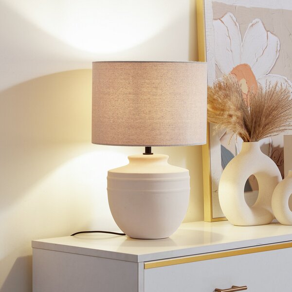 Lindby Επιτραπέζιο φωτιστικό Thalassia, μπεζ, Ø 30 cm, κεραμικό, Μπεζ, Διάδρομος, Κεραμικό υλικό