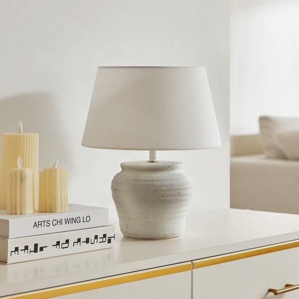 Lindby Επιτραπέζιο φωτιστικό Aelith, Ø 30 cm, λευκό, κεραμικό, E27, Λευκό, Σαλόνι / τραπεζαρία, Κεραμικό υλικό, Εξοχική κατοικία / Ρουστίκ