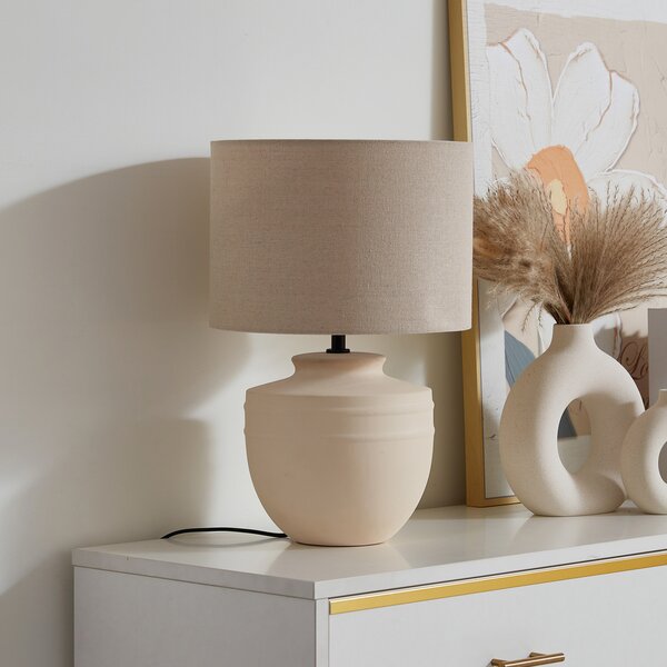 Lindby Επιτραπέζιο φωτιστικό Thalassia, μπεζ, Ø 30 cm, κεραμικό, Μπεζ, Διάδρομος, Κεραμικό υλικό