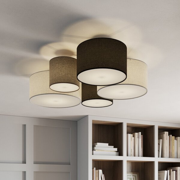 Trio Lighting Φωτιστικό οροφής ξενοδοχείου με πέντε υφασμάτινες αποχρώσεις, ρυθμιζόμενος, Σαλόνι / τραπεζαρία, Ύφασμα / Κλωστοϋφαντουργία, σύγχρονο