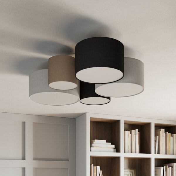 Trio Lighting Φωτιστικό οροφής ξενοδοχείου με πέντε υφασμάτινες αποχρώσεις, ρυθμιζόμενος, Σαλόνι / τραπεζαρία, Ύφασμα / Κλωστοϋφαντουργία, σύγχρονο