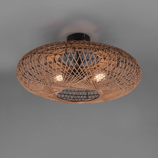 Trio Lighting Φωτιστικό οροφής Hedda από σιζάλ και μέταλλο, ρυθμιζόμενος, Καφέ / Σκουριάς, Σαλόνι / τραπεζαρία, Μέταλλο