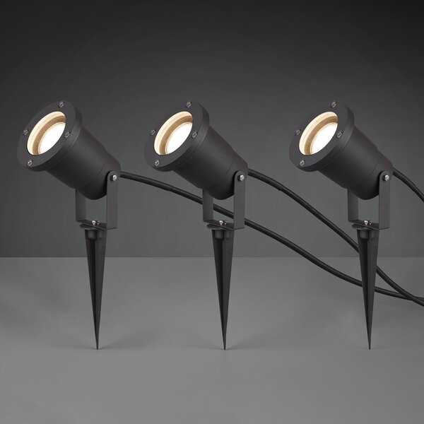 Trio Lighting Εξωτερικός προβολέας Ubangi με ακίδα εδάφους σε σετ 3 τεμαχίων, Μαύρο, Μέταλλο