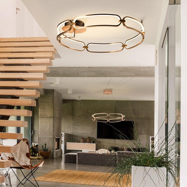 Schuller Valencia Φωτιστικό οροφής Colette LED, έξι φώτα, ροζ χρυσό, Χρυσό / Ορείχαλκου, Σαλόνι / τραπεζαρία, Αλουμίνιο, σύγχρονο